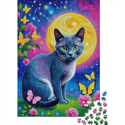 Puzzle 1000 Teile Russisch Blau Katze Sternenhimmel Holzspielzeug Für Erwachsene & Kinder, Klassische Puzzles, Lernspiel, Home Dekoration, Geschenkideen 1000pcs (75x50cm) von EMYXPAQM