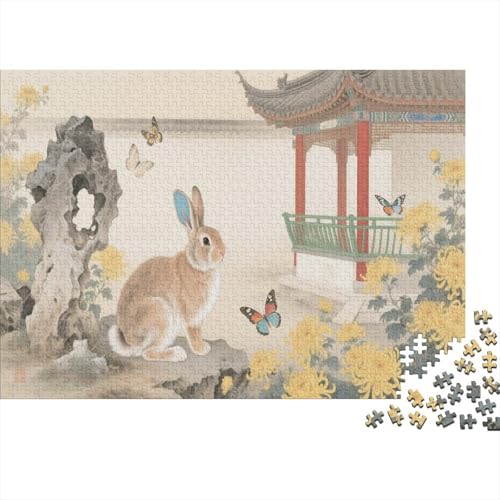 Puzzle 1000 Teile Schlappohrkaninchen Steht am Stein, Für Kinder - Holzpuzzle Als Premium-Geschenk 1000pcs (75x50cm) von EMYXPAQM