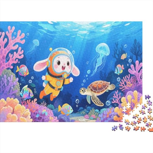 Puzzle 1000 Teile Schlappohrkaninchen auf Unterwasserabenteuer, Für Kinder - Lernspiel Als Familien-Geschenk 1000pcs (75x50cm) von EMYXPAQM