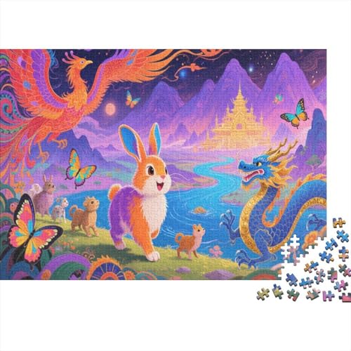Puzzle 1000 Teile Schlappohrkaninchen begibt Sich auf mythische Reise, Für Kinder - Klassisches Indoor-Kreativspiel Aus Holz 1000pcs (75x50cm) von EMYXPAQM