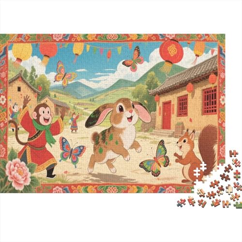 Puzzle 1000 Teile Schlappohrkaninchen bei lebhafter Volksfeier, Für Kinder Klassische Erziehung Von Kindern Holzspielzeug Als Geschenk 1000pcs (75x50cm) von EMYXPAQM
