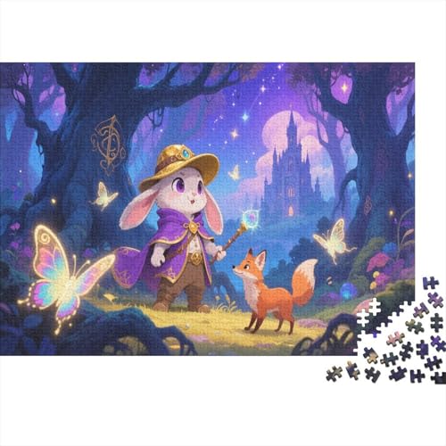 Puzzle 1000 Teile Schlappohrkaninchen mit purpurnem Zauberumhang, Für Kinder - Premium Holzpuzzle & Einzigartiges Geschenk 1000pcs (75x50cm) von EMYXPAQM