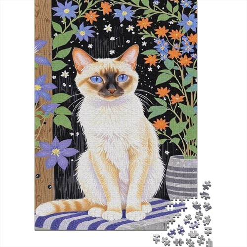 Puzzle 1000 Teile Siamese Cat Squatting by The Flower Bed, Für Kinder - Holz-Lernspiel Als Geschenk 1000pcs (75x50cm) von EMYXPAQM