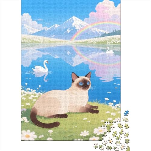 Puzzle 1000 Teile Siamkatze an der Seeuferwiese, Für Kinder Klassische Holzspielzeug Herausforderndes Puzzle Unique Gift 1000pcs (75x50cm) von EMYXPAQM