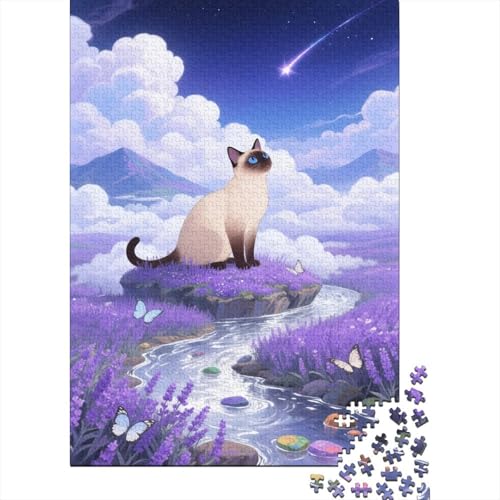 Puzzle 1000 Teile Siamkatze im Lavendelfeld, Für Kinder Klassische Holzspielzeug Herausforderndes Puzzle Als Geschenk 1000pcs (75x50cm) von EMYXPAQM