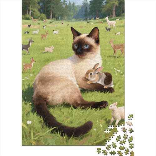 Puzzle 1000 Teile Siamkatze und kleine Tiere Holzspielzeug Für Erwachsene & Kinder, Klassische Puzzles, Herausforderung, Moderne Wohnkultur, Geschenkideen 1000pcs (75x50cm) von EMYXPAQM