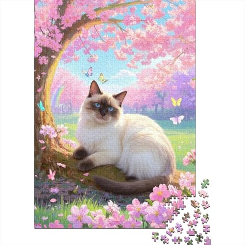 Puzzle 1000 Teile Siamkatzen unter Kirschblüten, Für Kinder Classic Idoor-Puzzle-Kreativspiel Holzpuzzles Unique Gift 1000pcs (75x50cm) von EMYXPAQM