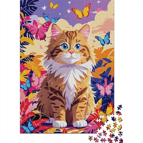 Puzzle 1000 Teile Sibirische Katze bunter Schmetterling Holzspielzeug Für Erwachsene & Kinder, Klassische Puzzles, Lernspiel, Wohnkultur, Geschenk 1000pcs (75x50cm) von EMYXPAQM