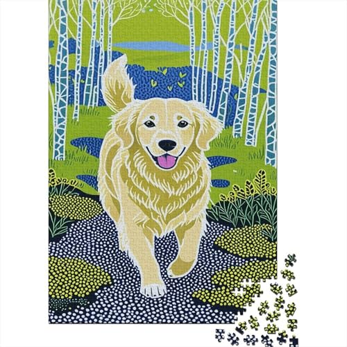 Puzzle 1000 Teile The Golden Retriever is Walking on The Forest Path, Für Kinder - Holzpuzzle Lernspiel Für Kinder 1000pcs (75x50cm) von EMYXPAQM