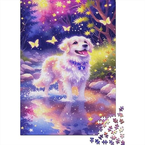 Puzzle 1000 Teile The Golden Retriever is Watching Butterflies in The Stream, Für Kinder - Holz-Lernspiel Als Geschenk 1000pcs (75x50cm) von EMYXPAQM