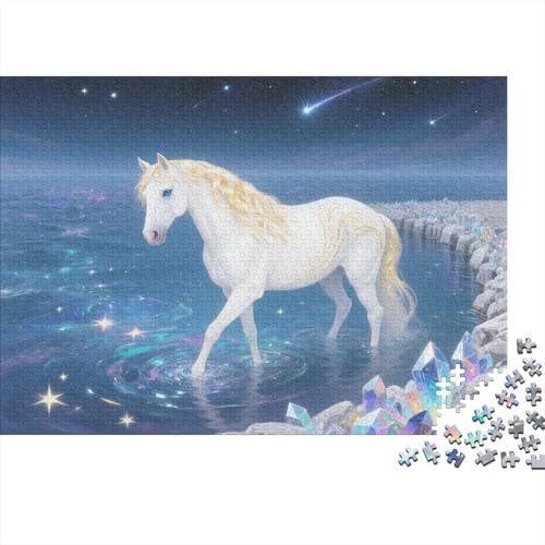 Puzzle 1000 Teile Weißes Pferd am Meer Holzspielzeug Für Erwachsene & Kinder, Klassische Puzzles, Herausforderungsspielzeug, Wohnkultur, Einzigartiges Geschenk 1000pcs (75x50cm) von EMYXPAQM