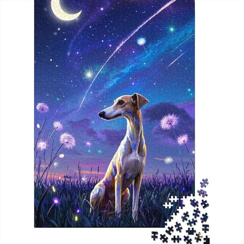 Puzzle 1000 Teile Whippet unter Sternenhimmel im Gras, Für Kinder Classic Erziehung Von Kindern Holzspielzeug Als Geschenk 1000pcs (75x50cm) von EMYXPAQM
