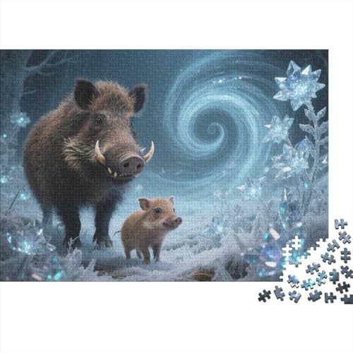 Puzzle 1000 Teile Wildschwein mit Kristallen und Blumen Holzspielzeug, Erwachsene & Kinder, Klassische Puzzles, Impossible Geschicklichkeitsspiel, Moderne Wohnkultur, Geschenkideen 1000pcs (75x50cm) von EMYXPAQM