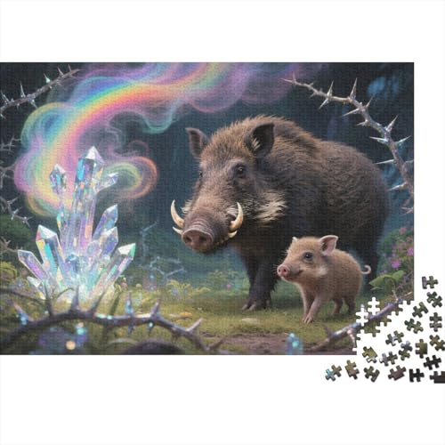 Puzzle 1000 Teile Wildschweinpaar mit Kristallen auf der Wiese Holzspielzeug, Erwachsene & Kinder, Klassische Puzzles, Legespiel, Moderne Wohnkultur, Einzigartiges Geschenk 1000pcs (75x50cm) von EMYXPAQM