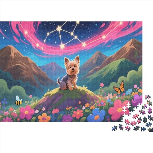 Puzzle 1000 Teile Yorkshire Terrier auf einem kleinen Hügel gehockt, Für Kinder - Holzpuzzle Als Premium-Geschenk 1000pcs (75x50cm) von EMYXPAQM