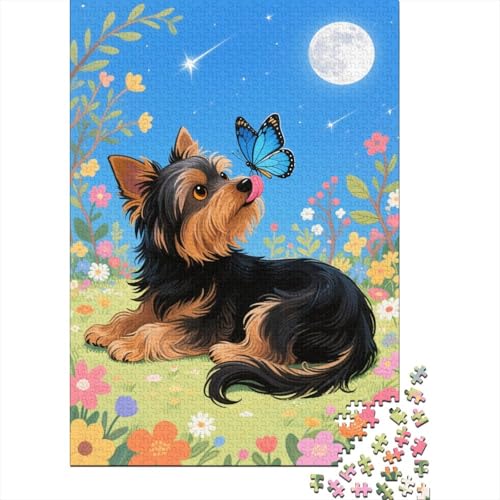 Puzzle 1000 Teile Yorkshire Terrier leckt Schmetterlinge Holzspielzeug Für Erwachsene & Kinder, Klassische Puzzles, Lernspiel, Home Dekoration, Geschenkideen 1000pcs (75x50cm) von EMYXPAQM