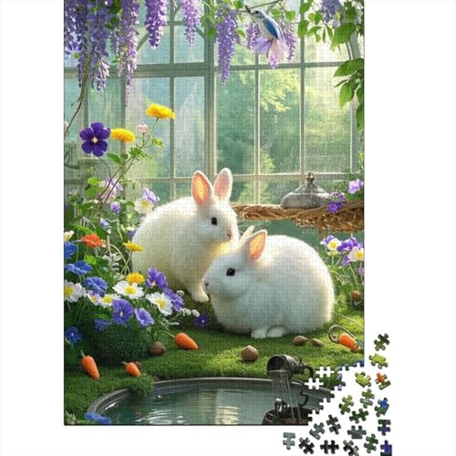 Puzzle 1000 Teile Zwei Angorakaninchen in einem Glaszimmer, Für Kinder Classic Herausforderndes Puzzle Holzspielzeug Als Geschenk 1000pcs (75x50cm) von EMYXPAQM
