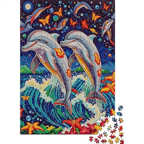 Puzzle 1000 Teile Zwei Delfine springen aus dem Wasser Holzspielzeug Für Erwachsene & Kinder, Klassische Puzzles, Schwer, Home Dekoration, Geschenkideen 1000pcs (75x50cm) von EMYXPAQM