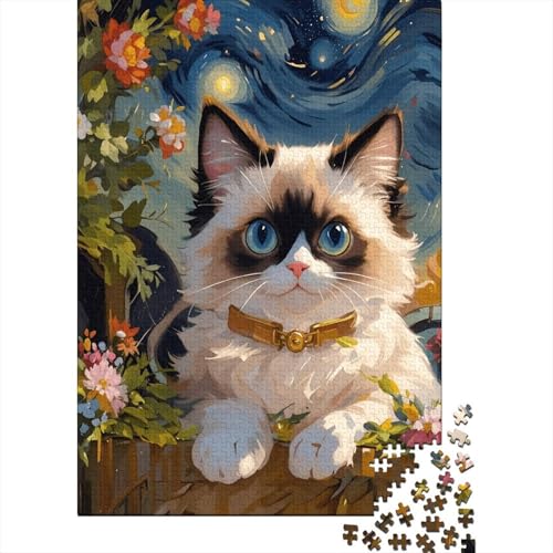 Ragdoll Katze Blumen Puzzle 1000 Teile Holzspielzeug, Jugendliche & Erwachsene, Klassische Puzzles, Lernspiel, Wohnkultur, Geschenk 1000pcs (75x50cm) von EMYXPAQM