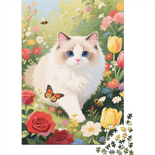 Ragdoll Katze Rosen Puzzle 1000 Teile Holzspielzeug, Erwachsene & Kinder Ab 14 Jahren, Klassische Puzzles, Legespiel, Moderne Wohnkultur, Geschenk 1000pcs (75x50cm) von EMYXPAQM