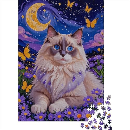 Ragdoll Puzzle 1000 Teile Ragdoll im lila Blumenfeld, Für Kinder Klassische Holzpuzzles Lernspiel Unique Gift 1000pcs (75x50cm) von EMYXPAQM