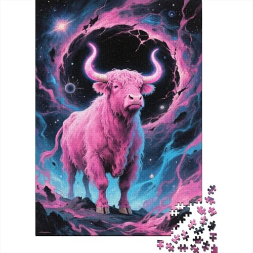 Rosa Bison Weltraum Puzzle 1000 Teile Holzspielzeug, Jugendliche & Erwachsene, Klassische Puzzles, Schwer, Wohnkultur, Einzigartiges Geschenk 1000pcs (75x50cm) von EMYXPAQM