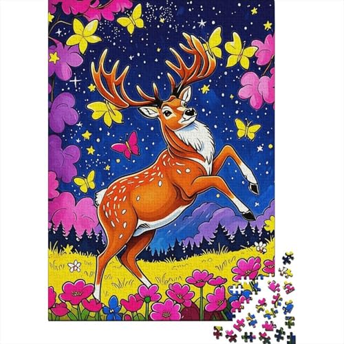 Rothirsch Puzzle 1000 Teile Rothirsch Blütenschmetterling, Für Kinder Klassische Holzpuzzles Herausforderung Unique Gift 1000pcs (75x50cm) von EMYXPAQM