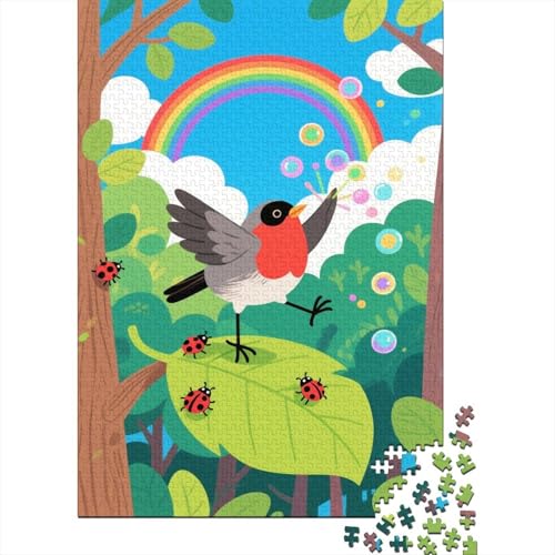Rotkehlchen Puzzle 1000 Teile Rotkehlchen Steht glücklich auf den Blättern, Für Kinder Klassische Holzpuzzles Herausforderung Unique Gift 1000pcs (75x50cm) von EMYXPAQM