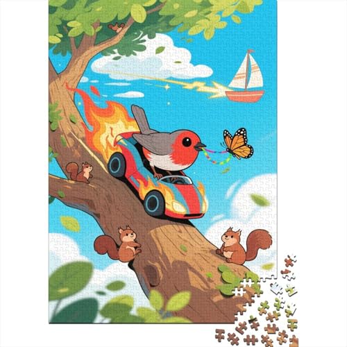 Rotkehlchen Puzzle 1000 Teile Rotkehlchen fährt EIN Auto, Für Kinder Klassische Holzpuzzles Lernspiel Unique Gift 1000pcs (75x50cm) von EMYXPAQM