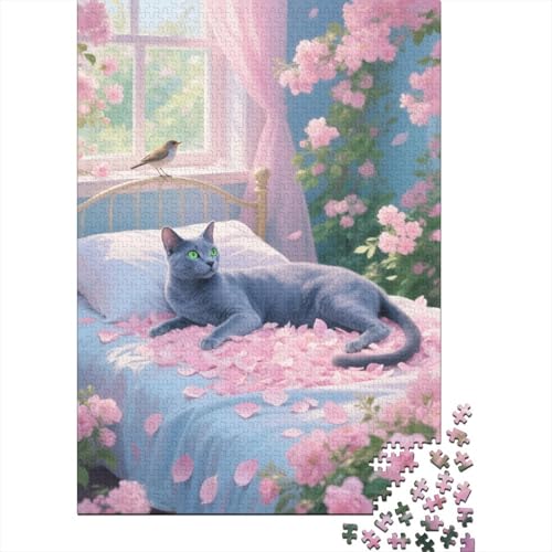 Russisch Blau Katze Blütenbett Puzzle 1000 Teile Holzspielzeug, Erwachsene & Kinder Ab 14 Jahren, Klassische Puzzles, Legespiel, Moderne Wohnkultur, Geschenkideen 1000pcs (75x50cm) von EMYXPAQM