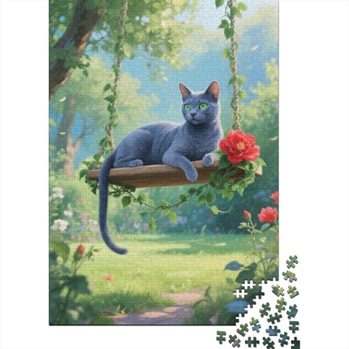 Russisch Blau Katze Gartenschaukel Puzzle 1000 Teile Holzspielzeug, Erwachsene & Kinder Ab 14 Jahren, Klassische Puzzles, Legespiel, Wohnkultur, Geschenkideen 1000pcs (75x50cm) von EMYXPAQM