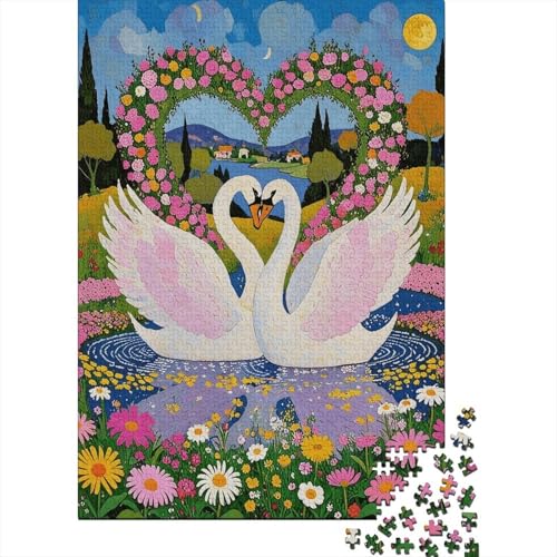 Schwan Puzzle 1000 Teile Schwäne in Herzform, Für Kinder Klassische Holzpuzzles Herausforderung Unique Gift 1000pcs (75x50cm) von EMYXPAQM