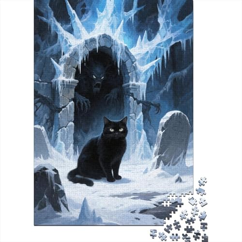 Schwarze Katze Dämon Puzzle 1000 Teile Holzspielzeug, Erwachsene & Kinder Ab 14 Jahren, Klassische Puzzles, Legespiel, Wohnkultur, Geschenk 1000pcs (75x50cm) von EMYXPAQM