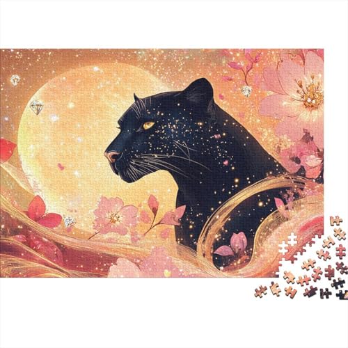 Schwarzer Panther Puzzle 1000 Teile Schwarzer Panther Diamantblume, Für Kinder Classic Lernspiel Holzpuzzles Als Geschenk 1000pcs (75x50cm) von EMYXPAQM