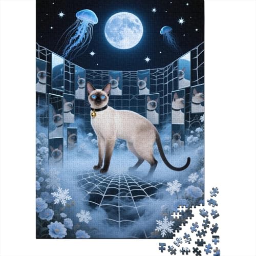 Siamkatze Spinnennetz Spiegel Puzzle 1000 Teile Holzspielzeug, Erwachsene & Kinder Ab 14 Jahren, Klassische Puzzles, Legespiel, Wohnkultur, Geschenkideen 1000pcs (75x50cm) von EMYXPAQM