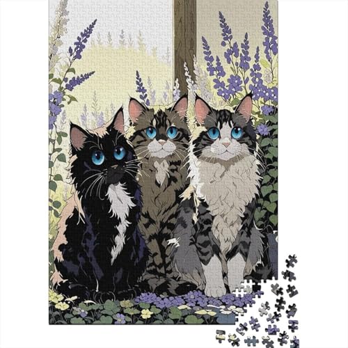 Sibirische Katze Blumenwiese Puzzle 1000 Teile Holzspielzeug, Erwachsene & Kinder Ab 14 Jahren, Klassische Puzzles, Legespiel, Moderne Wohnkultur, Geschenk 1000pcs (75x50cm) von EMYXPAQM