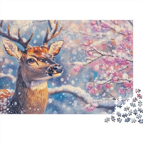 Sikahirsch Puzzle 1000 Teile Winterpflaumenblüte und Hirsch, Für Kinder Classic Herausforderung Spielzeug Holzpuzzles Unique Gift 1000pcs (75x50cm) von EMYXPAQM