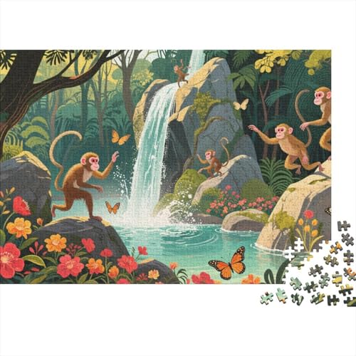 Tiere Puzzle 1000 Teile Affen Spielen am Bergwasserfall, Für Kinder Classic Herausforderung Spielzeug Holzspielzeug Unique Gift 1000pcs (75x50cm) von EMYXPAQM