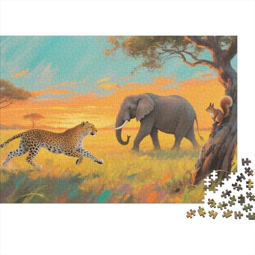 Tiere Puzzle 1000 Teile Elefanten und Geparden rennen über Wiese, Für Kinder Classic Herausforderung Spielzeug Holzspielzeug Als Geschenk 1000pcs (75x50cm) von EMYXPAQM