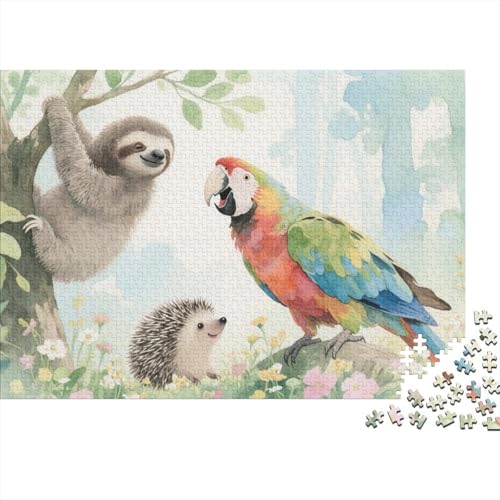 Tiere Puzzle 1000 Teile Faultier hängt am Baum mit Papagei, Für Kinder Classic Herausforderndes Puzzles Holzpuzzles Als Geschenk 1000pcs (75x50cm) von EMYXPAQM