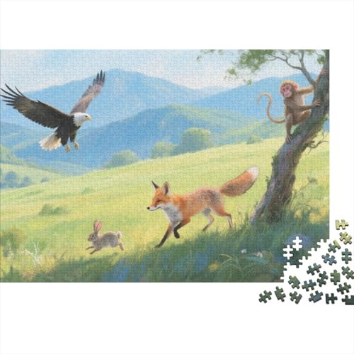 Tiere Puzzle 1000 Teile Füchse und Hasen rennen im Gras, Für Kinder Classic Lernspiel Holzpuzzles Unique Gift 1000pcs (75x50cm) von EMYXPAQM