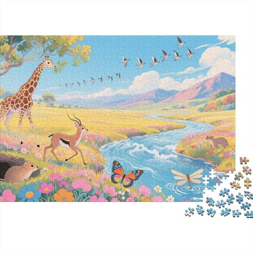Tiere Puzzle 1000 Teile Giraffen und Antilopen am Bach, Für Kinder Classic Herausforderung Spielzeug Holzpuzzles Als Geschenk 1000pcs (75x50cm) von EMYXPAQM