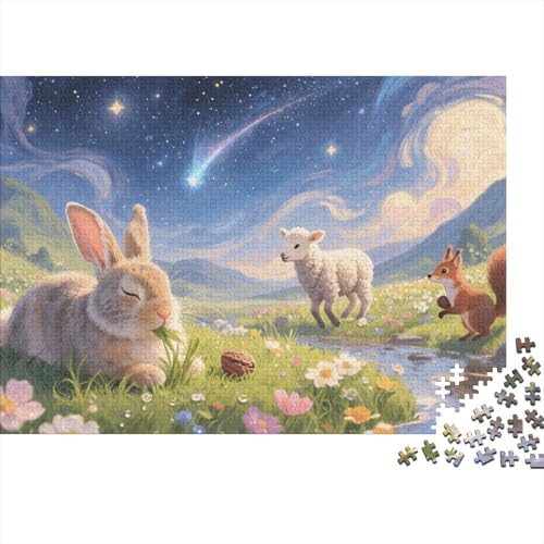 Tiere Puzzle 1000 Teile Hase grast am Bach, Für Kinder Classic Lernspiel Holzspielzeug Als Geschenk 1000pcs (75x50cm) von EMYXPAQM