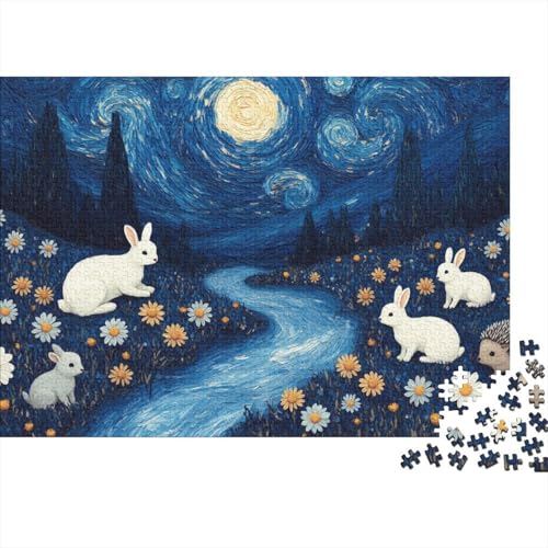 Tiere Puzzle 1000 Teile Hasen im Blumenfeld, Für Kinder Classic Herausforderung Spielzeug Holzspielzeug Unique Gift 1000pcs (75x50cm) von EMYXPAQM