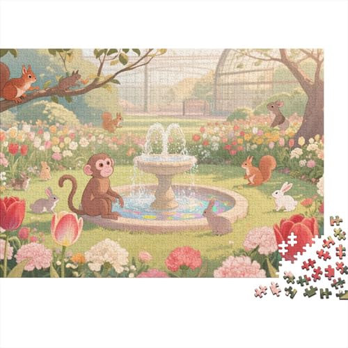 Tiere Puzzle 1000 Teile Kleine Tiere versammeln Sich am Brunnen, Für Kinder Klassische Idoor-Puzzle-Kreativspiel Holzspielzeug Als Geschenk 1000pcs (75x50cm) von EMYXPAQM
