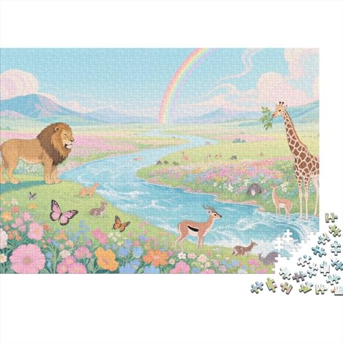 Tiere Puzzle 1000 Teile Löwe und Giraffe durch Fluss getrennt, Für Kinder Classic Lernspiel Holzspielzeug Als Geschenk 1000pcs (75x50cm) von EMYXPAQM