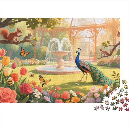 Tiere Puzzle 1000 Teile Pfau am Brunnen – Eichhörnchen im Baum, Für Kinder Classic Herausforderung Spielzeug Holzpuzzles Unique Gift 1000pcs (75x50cm) von EMYXPAQM