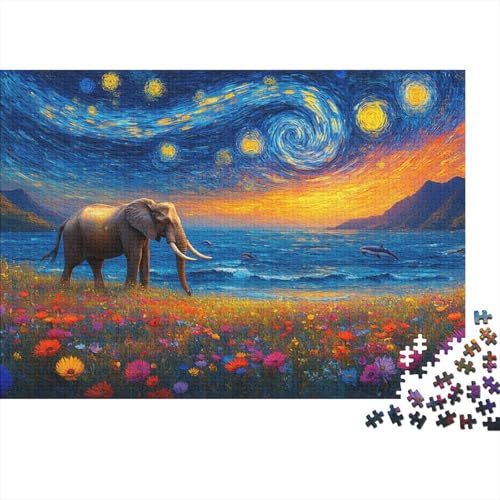 Tiere Puzzle 1000 Teile Sternenhimmel-Elefant am Blumenmeer, Für Kinder Classic Herausforderung Spielzeug Holzpuzzles Als Geschenk 1000pcs (75x50cm) von EMYXPAQM