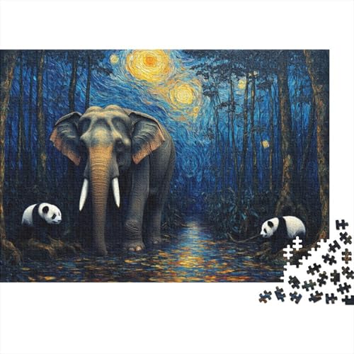 Tiere Puzzle 1000 Teile Sternennacht-Stil Elefant und Panda, Für Kinder Classic Herausforderung Spielzeug Holzpuzzles Als Geschenk 1000pcs (75x50cm) von EMYXPAQM