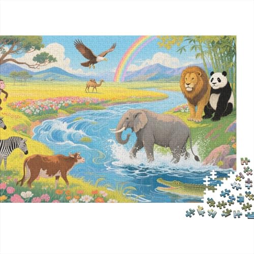 Tiere Puzzle 1000 Teile Tiere am Wiesenbach, Für Kinder Classic Lernspiel Holzpuzzles Unique Gift 1000pcs (75x50cm) von EMYXPAQM